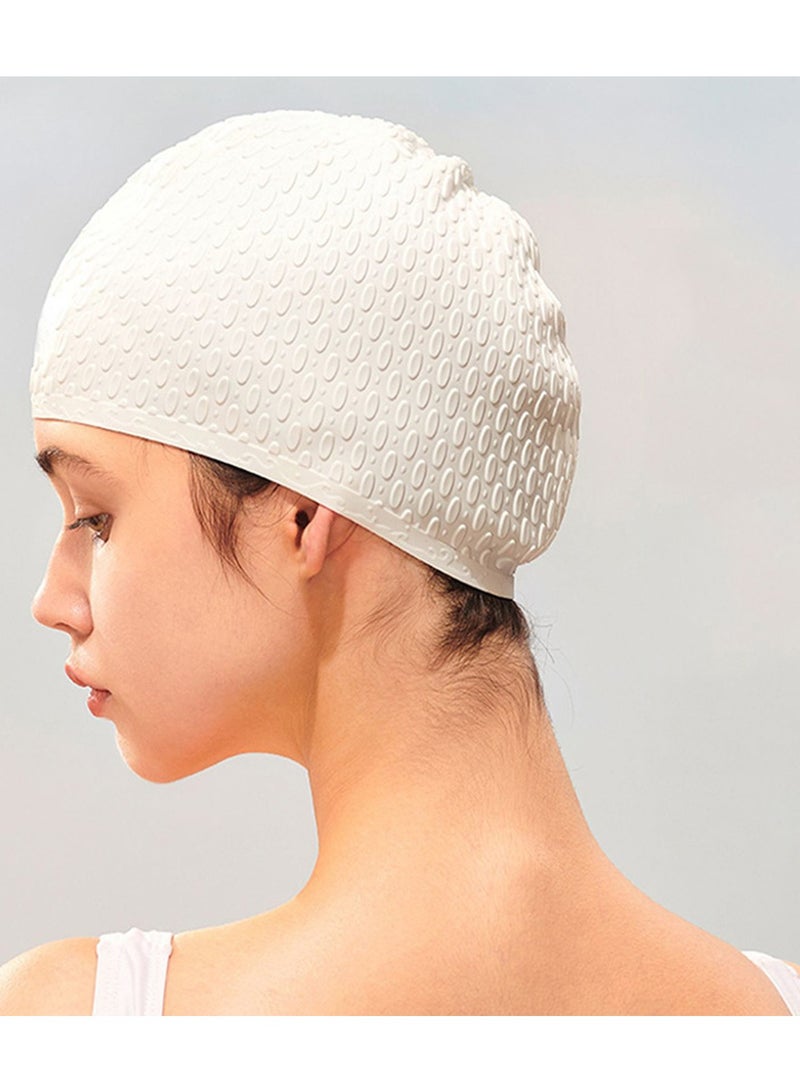 Silicone Swim Cap Non-Slip Large Swimming Caps for Long Hair Unisex Bathing Cap (White) - Image 4
