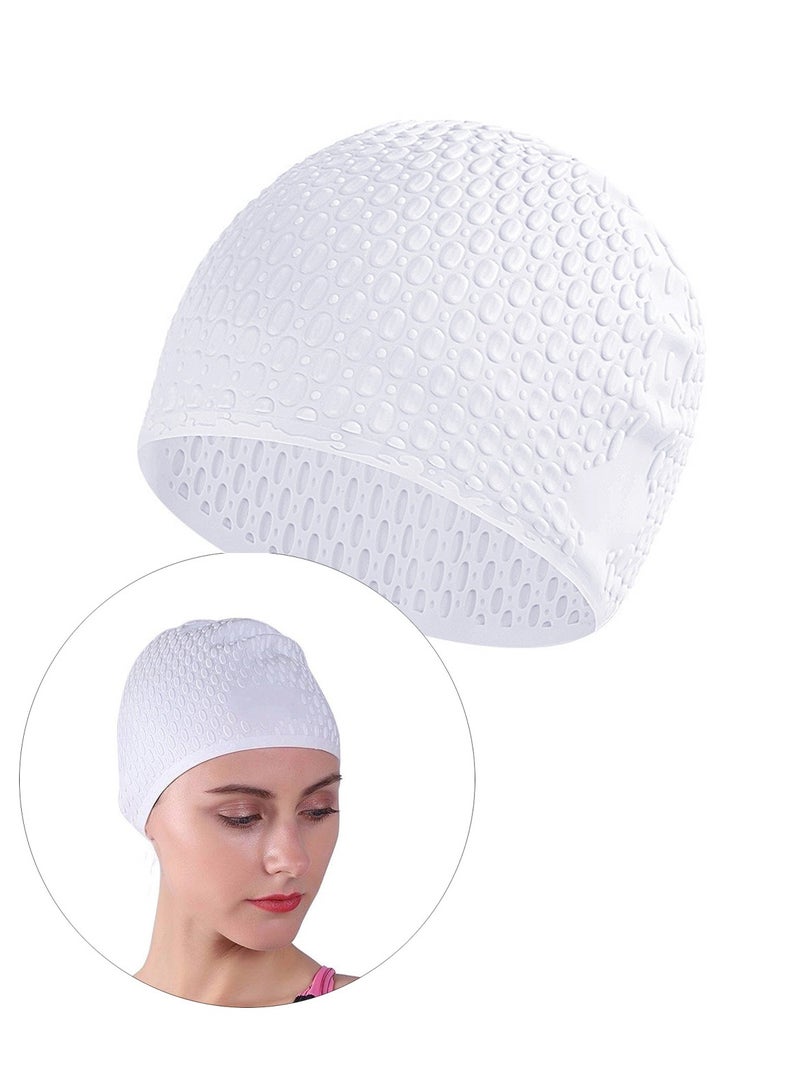 Silicone Swim Cap Non-Slip Large Swimming Caps for Long Hair Unisex Bathing Cap (White) - Image 1