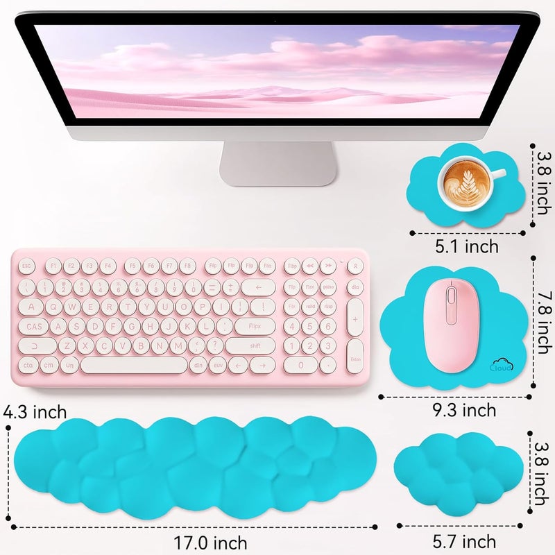 Sushret Memory Foam Cloud Wrist Rest Keyboard Set, 4-in-1: Ergonomic Keyboard Wrist Rest & Mouse Pad, Non-Slip for Office, Gaming and Home Office, Blue - Image 3