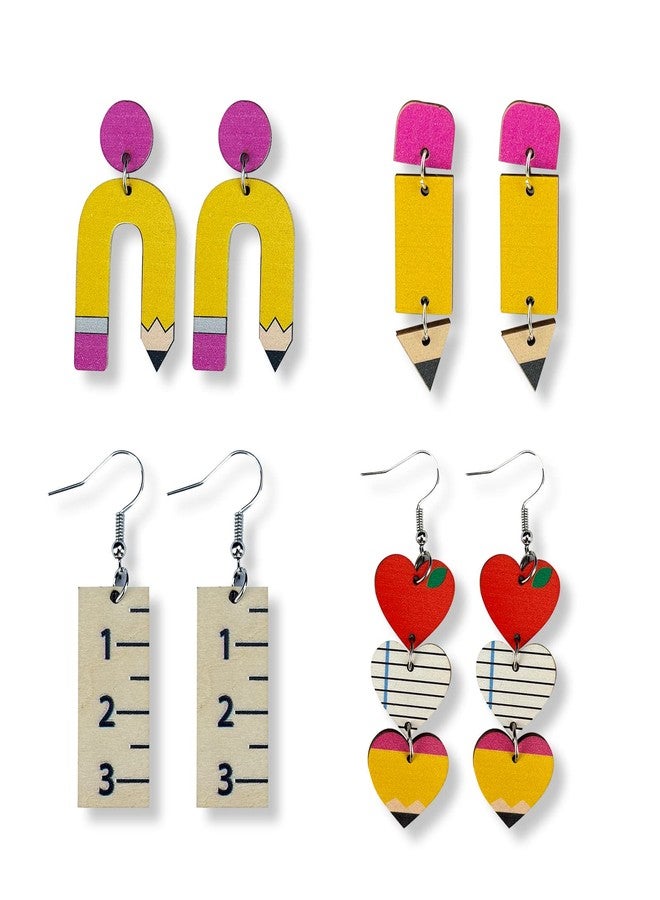 أقراط على شكل قلم رصاص، أقراط للمعلمات، أقراط متدلية على شكل قلم رصاص مزينة بالخرز، هدايا مجوهرات للعودة إلى المدرسة، هدية ليوم تقدير المعلمين (4 أزواج) - Image 1