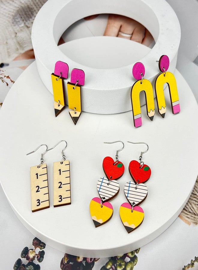 أقراط على شكل قلم رصاص، أقراط للمعلمات، أقراط متدلية على شكل قلم رصاص مزينة بالخرز، هدايا مجوهرات للعودة إلى المدرسة، هدية ليوم تقدير المعلمين (4 أزواج) - Image 4