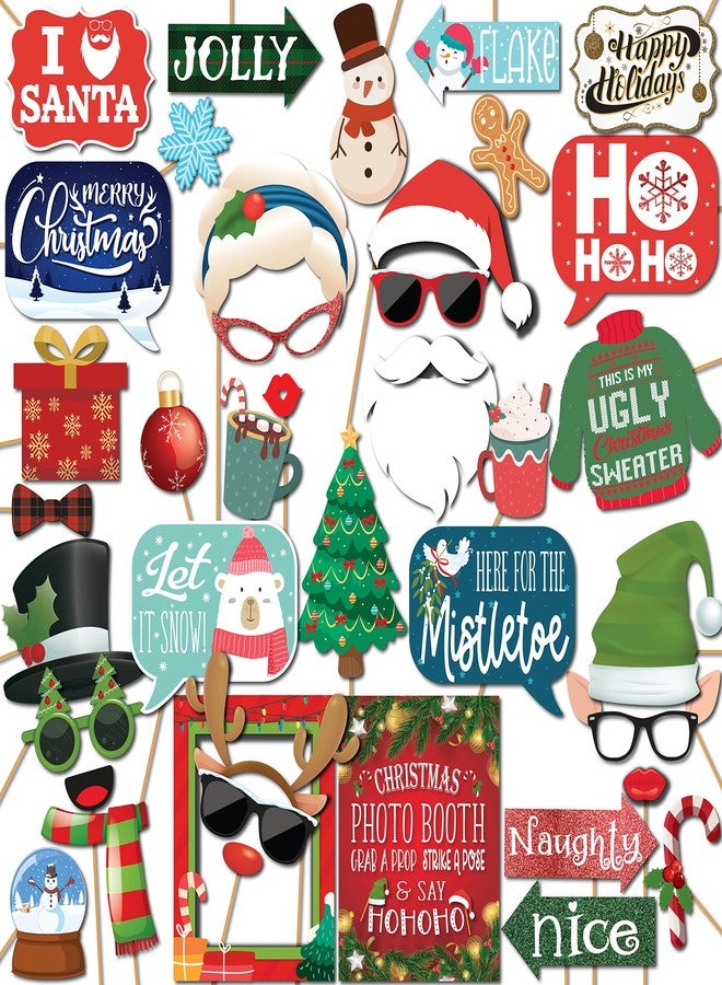 Outside The Booth Christmas Photo Booth Props - 41-pc Photobooth Kit with 8 x 10-Inch Sign, 60 Adhesive Pads, 45 Sticks - Christmas Photobooth Props - Holiday Photobooth Prop - Image 1