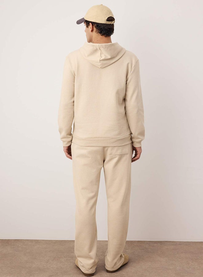 trendyol Beige Top Regular Bottom Straight Cut Ribbed Detail Inside Ribbed Sweatpants Set - Image 4