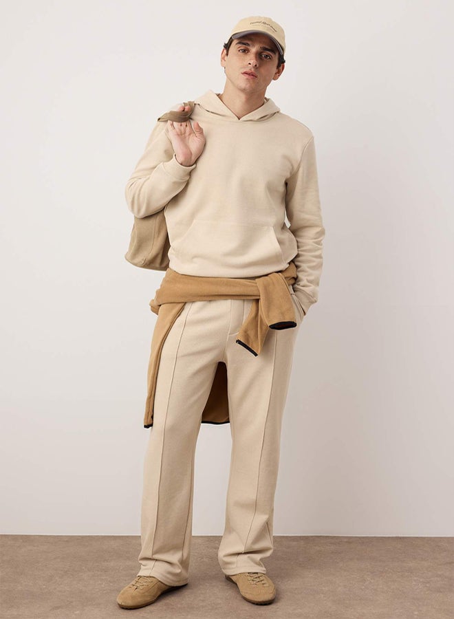 trendyol Beige Top Regular Bottom Straight Cut Ribbed Detail Inside Ribbed Sweatpants Set - Image 1
