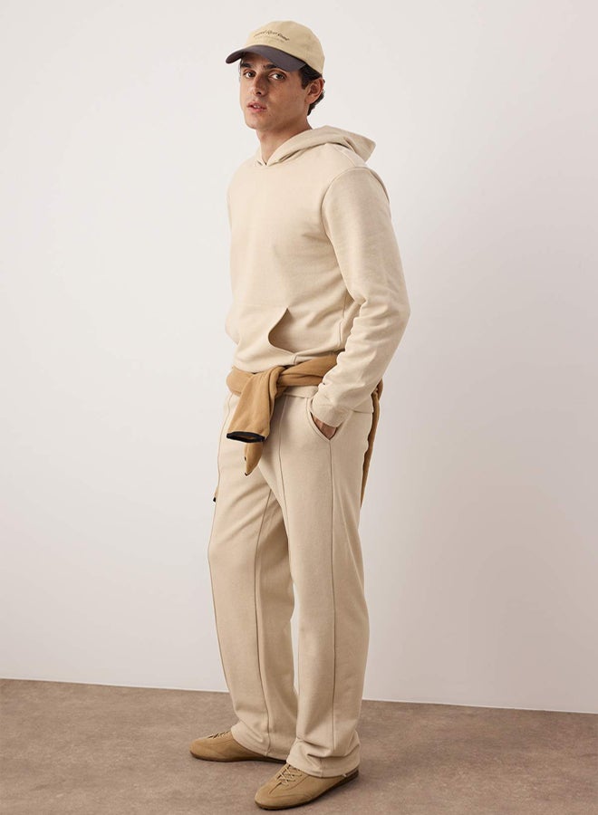 trendyol Beige Top Regular Bottom Straight Cut Ribbed Detail Inside Ribbed Sweatpants Set - Image 3