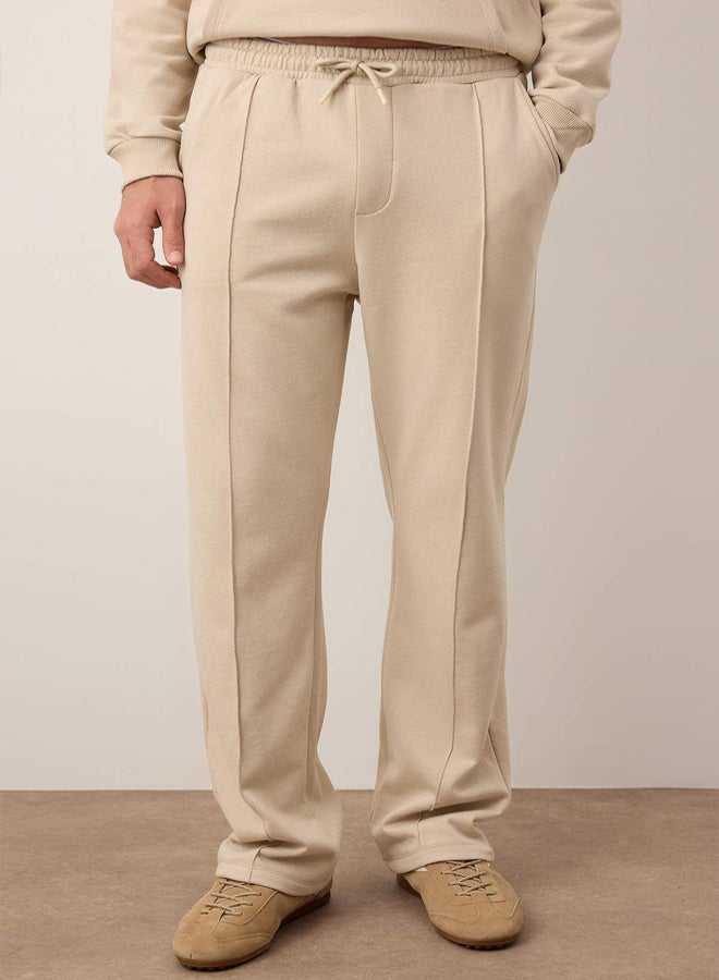 trendyol Beige Top Regular Bottom Straight Cut Ribbed Detail Inside Ribbed Sweatpants Set - Image 2