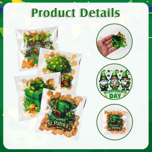 eowqeiur 100 PCS St Patricks Day Treat Bags Green Shanrock Ziplock Cellophane Bags for Cookie Candy Goodie Goody Snack Gifts Wrap Clover Spring Self Sealing Baggies Pouch St Patricks Party Favors Supplies - Image 3