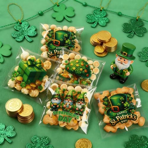 eowqeiur 100 PCS St Patricks Day Treat Bags Green Shanrock Ziplock Cellophane Bags for Cookie Candy Goodie Goody Snack Gifts Wrap Clover Spring Self Sealing Baggies Pouch St Patricks Party Favors Supplies - Image 4