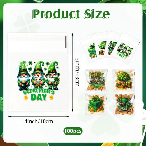 eowqeiur 100 PCS St Patricks Day Treat Bags Green Shanrock Ziplock Cellophane Bags for Cookie Candy Goodie Goody Snack Gifts Wrap Clover Spring Self Sealing Baggies Pouch St Patricks Party Favors Supplies - Image 2