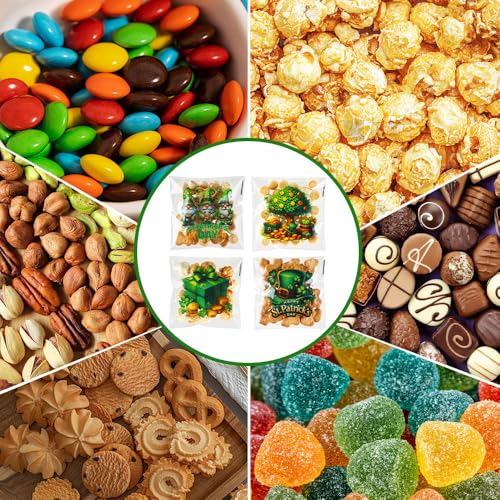 eowqeiur 100 PCS St Patricks Day Treat Bags Green Shanrock Ziplock Cellophane Bags for Cookie Candy Goodie Goody Snack Gifts Wrap Clover Spring Self Sealing Baggies Pouch St Patricks Party Favors Supplies - Image 5