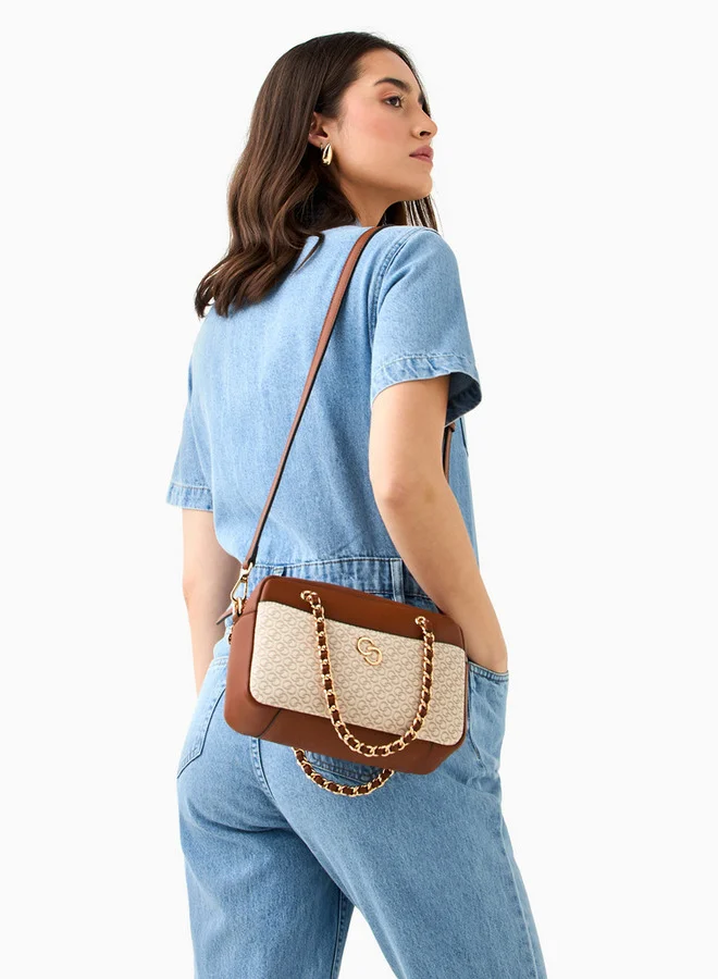 Celeste Monogram Print Crossbody Bag with Detachable Strap and Zip Closure