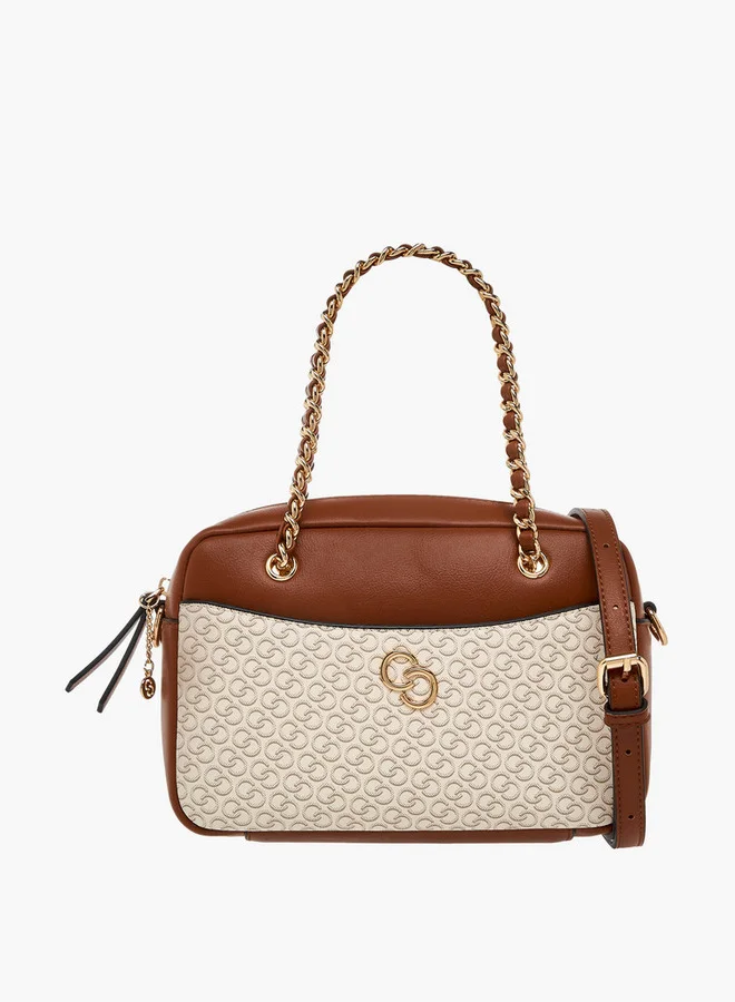 Celeste Monogram Print Crossbody Bag with Detachable Strap and Zip Closure