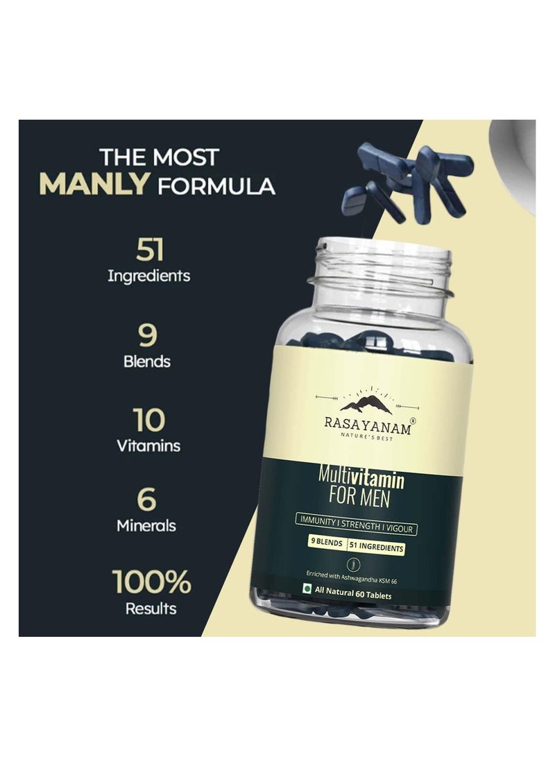 Rasayanam Multivitamin for Men - 60 Tablets | 51 ingredients & 9 Blends For Overall Health - Image 4