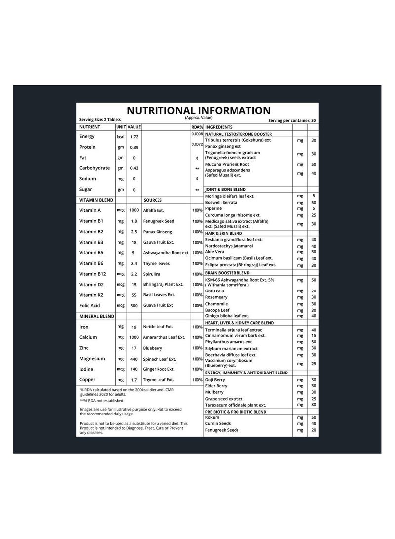 Rasayanam Multivitamin for Men - 60 Tablets | 51 ingredients & 9 Blends For Overall Health - Image 5