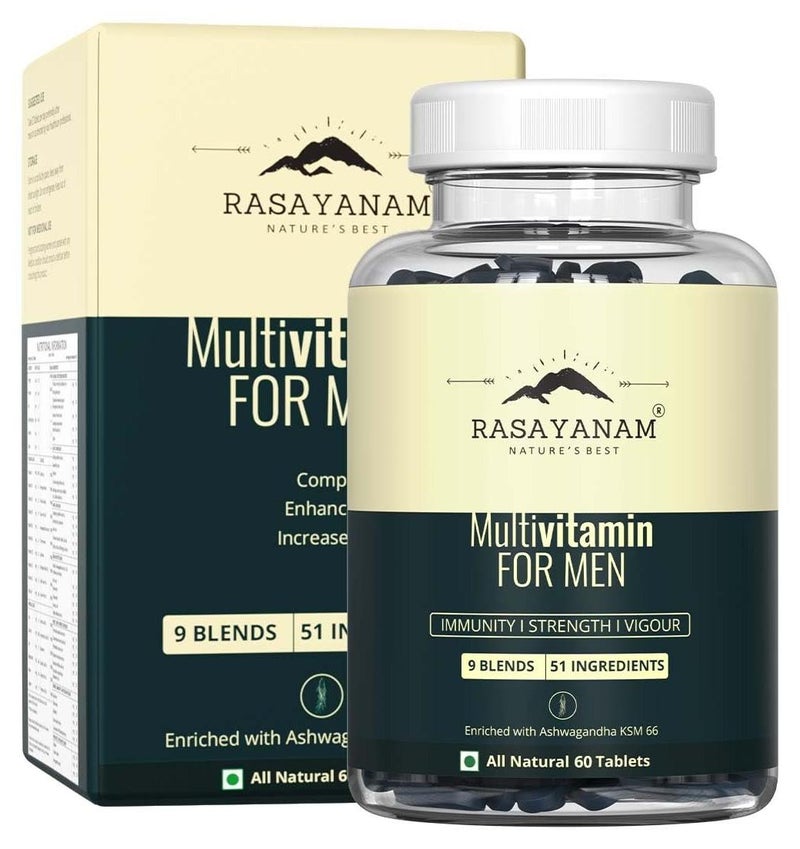 Rasayanam Multivitamin for Men - 60 Tablets | 51 ingredients & 9 Blends For Overall Health - Image 1