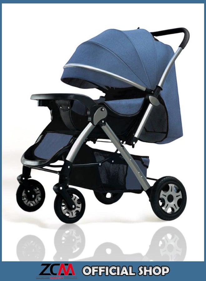 ZCM-HAPPY Deluxe Foldable Baby Stroller - Portable Multifunctional Travel Pram for Newborns and Infants with Four-Wheel Suspension - Image 1