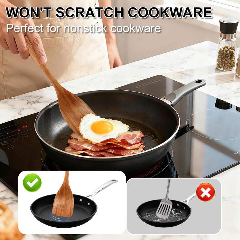 Herda Wooden Spoons for Cooking, 7 Piece Natural Teak Wooden Kitchen Utensil Set, Wooden Utensils for Cooking with Long & Comfort Grip, Cooking Utensils Set Perfect for Non-Stick Cookware - Image 5