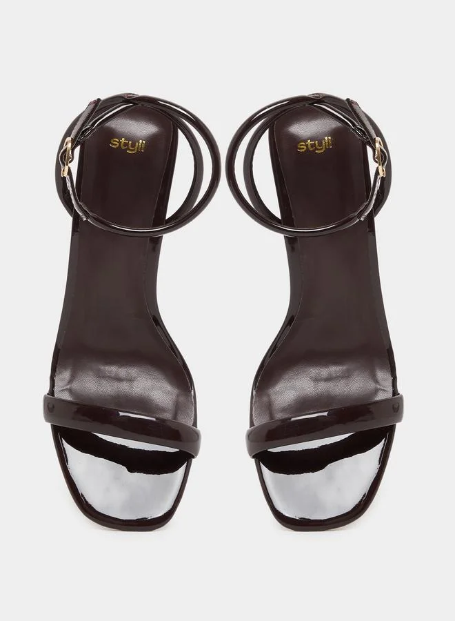 Styli Plain Ankle Strap Stiletto Heel Sandals