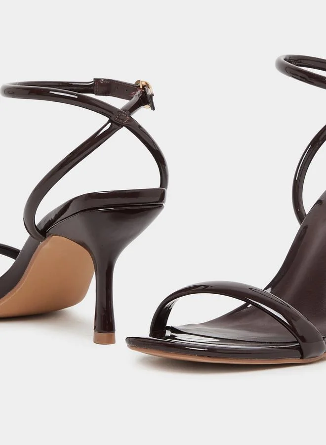 Styli Plain Ankle Strap Stiletto Heel Sandals