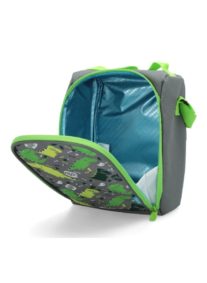smash Crocodile Printed Zipper Closure Lightweight Insulated Lunch Bag Grey and Green 27 x 22 x 10 cm 34266
