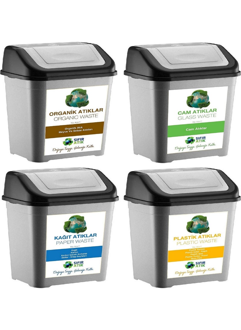 Deembro Zero Waste Bin 50 Lt * 4 Pieces Recycling Bin Plastic Single Lid Paper Organic Glass Plastic  - Image 1