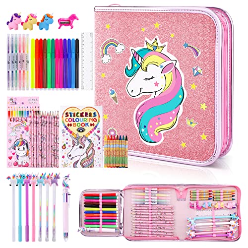 MAIGOZON 53PCS Fruit Scented Markers Set Art Coloring Drawing Kits for Kids with Unicorn Pencil Case Art Supplies for Kids Ages 4 6 8Stationary Set PencilCrayonMarkers StuffBirthday Gifts Toys for Girls - Image 1