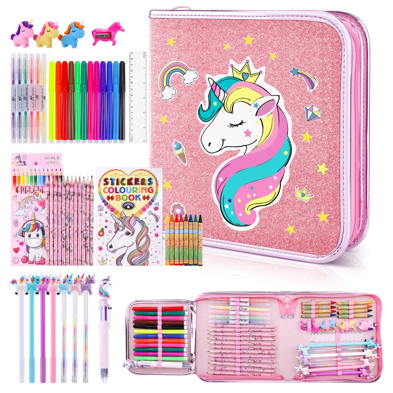 MAIGOZON 53PCS Fruit Scented Markers Set Art Coloring Drawing Kits for Kids with Unicorn Pencil Case Art Supplies for Kids Ages 4 6 8Stationary Set PencilCrayonMarkers StuffBirthday Gifts Toys for Girls - Image 2