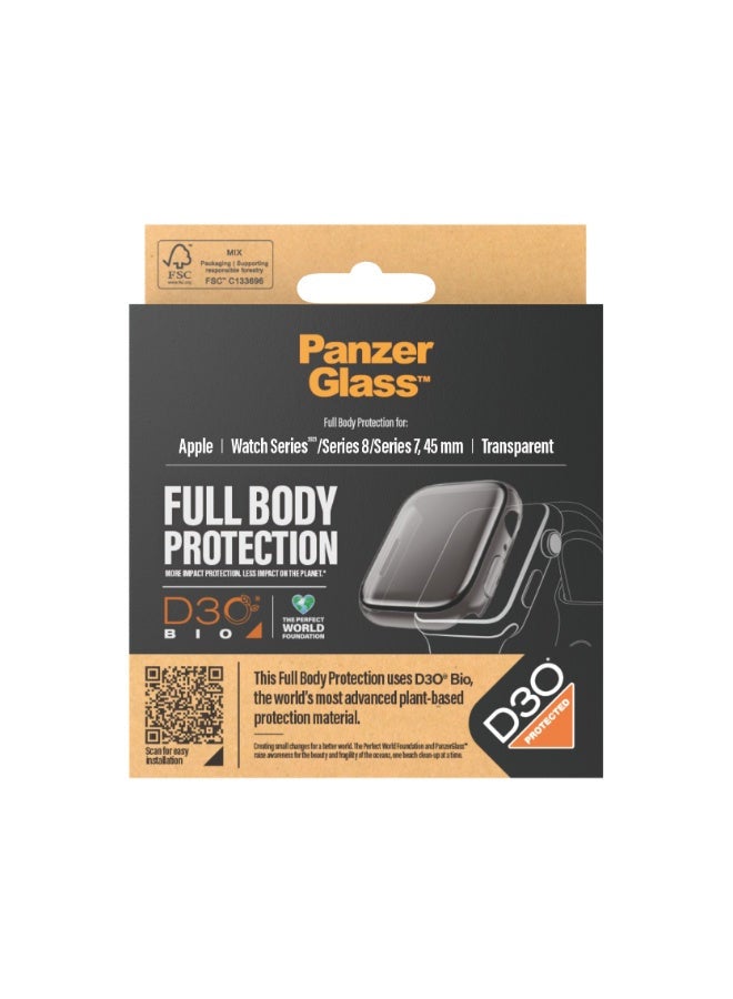 PanzerGlass واقي شاشة كامل الجسم من PanzerGlass مع D3O Apple Watch Series 9 2023 45 مم | تغطية كاملة للشاشة والإطار، تقنية D3O، حماية من السقوط/الصدمات/الخدوش، سهل التركيب - شفاف مع إطار شفاف - Image 3