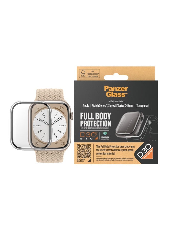 PanzerGlass واقي شاشة كامل الجسم من PanzerGlass مع D3O Apple Watch Series 9 2023 45 مم | تغطية كاملة للشاشة والإطار، تقنية D3O، حماية من السقوط/الصدمات/الخدوش، سهل التركيب - شفاف مع إطار شفاف - Image 2
