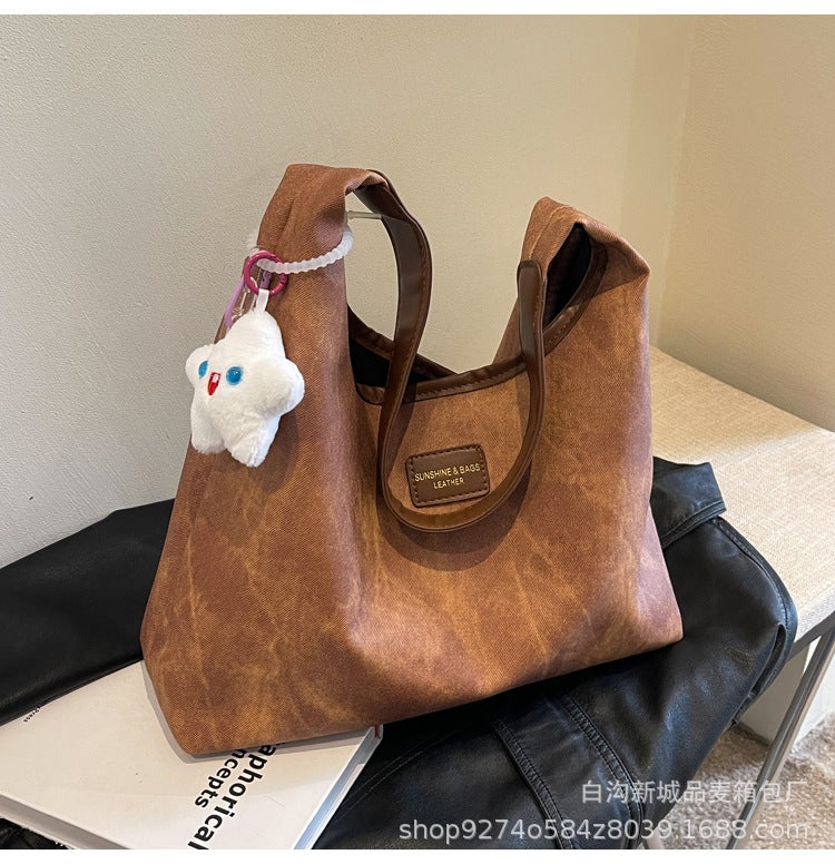 Fashion Retro Big Bag For Women 2023 New Tote Bag Large Capacity Simple Shoulder Bag Popular Textured Commuter Bag - Image 1