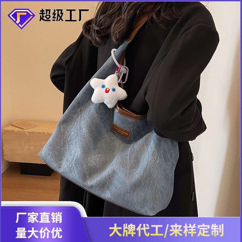 Fashion Retro Big Bag For Women 2023 New Tote Bag Large Capacity Simple Shoulder Bag Popular Textured Commuter Bag - Image 2