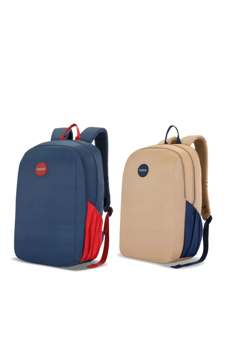 Daybreak 15.6" Laptop Backpack Combo 25L, 100% Polyester, Blue+Beige|Tractum Strap|Elastic Pocket|Ergo Back & Shoulder|Bottle Holder|Front Storage Pocket - 1 Year International Warranty