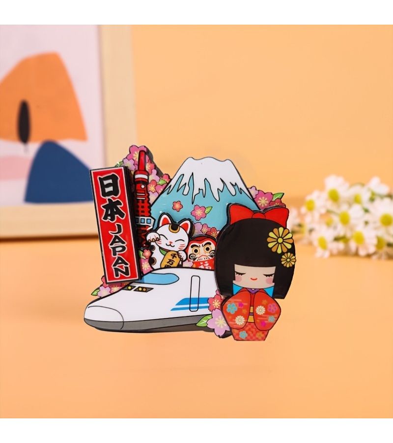 Japanese Theme Red Kimono Girl Wooden 3D Fridge Magnet Japan Travel Souvenir Gift - Image 2