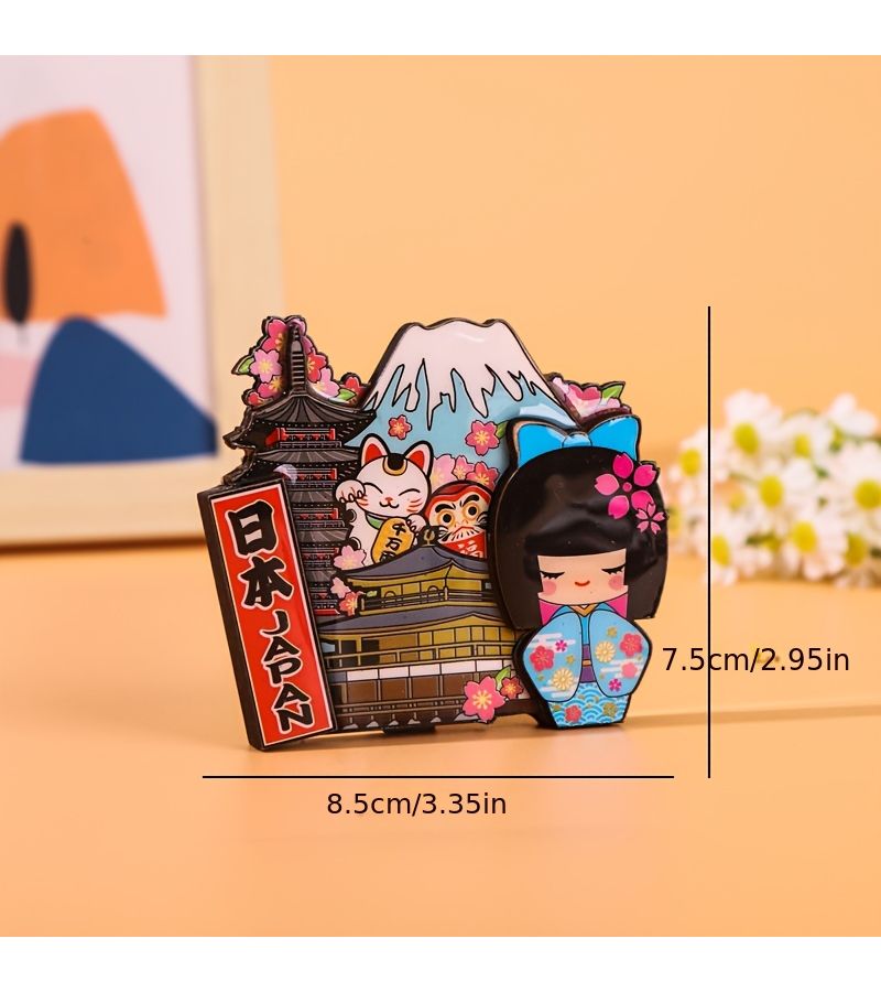 Japanese Theme Red Kimono Girl Wooden 3D Fridge Magnet Japan Travel Souvenir Gift - Image 3