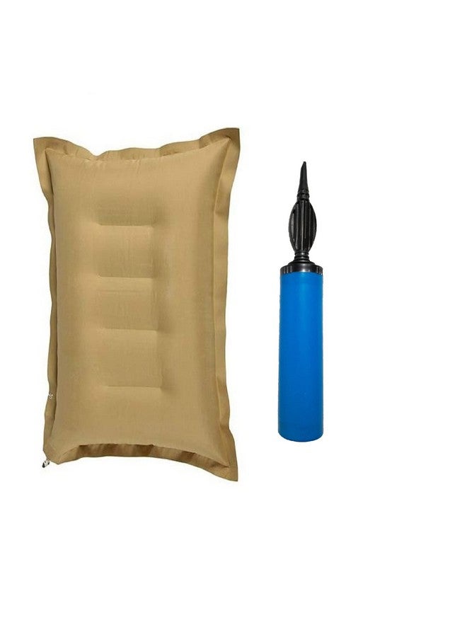 RAV Polycotton Pack of 1 Cushion Sleeping Bag Backpacking Pillow Soft Comfortable Air Inflatable Travel Pillow Tourist Pillow (Brown Color) - Image 1