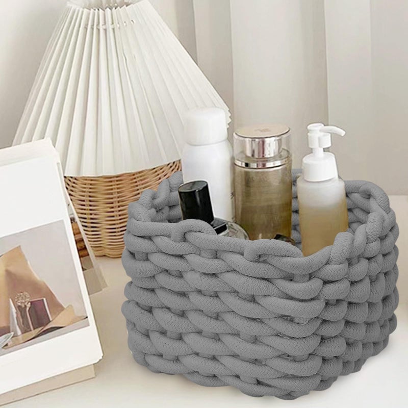 JLNGTHONG Small Woven Basket, Gray Small Basket Mini Cotton Rope Baskets for Little Items, Square Cute Baskets for Baby Room, Nursery, Bedroom - Image 5