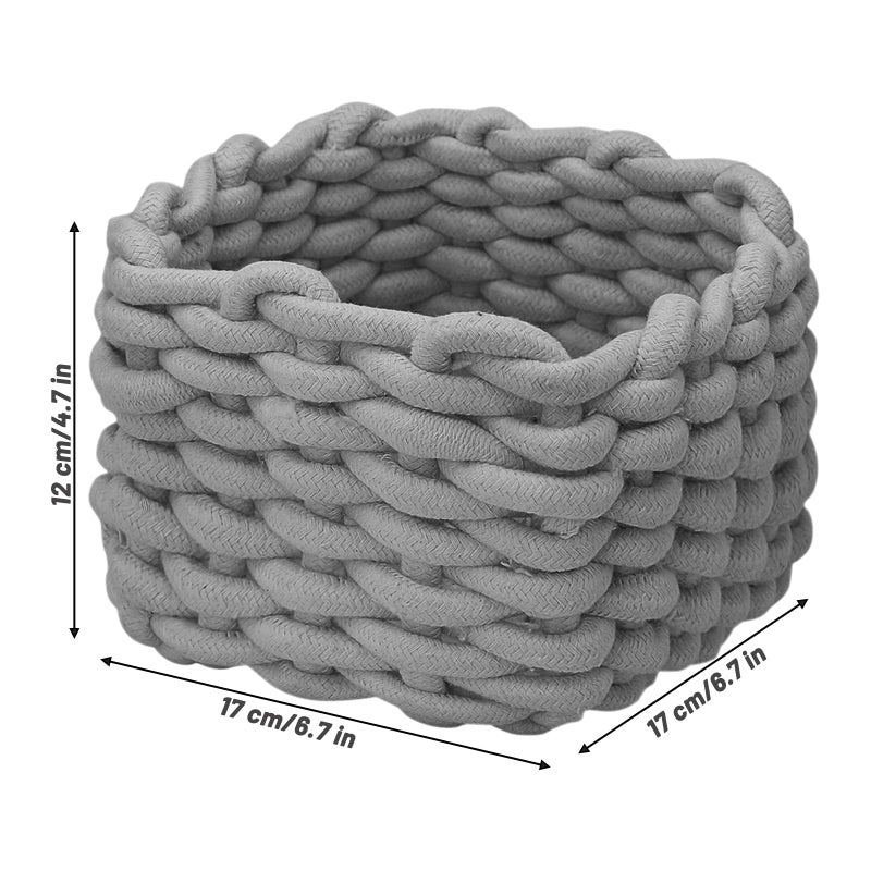JLNGTHONG Small Woven Basket, Gray Small Basket Mini Cotton Rope Baskets for Little Items, Square Cute Baskets for Baby Room, Nursery, Bedroom - Image 2