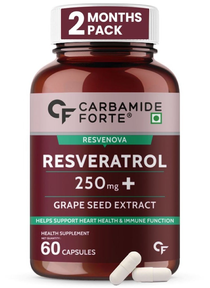 CARBAMIDE FORTE Resveratrol 250mg With Grape Seed Extract Pharma Grade Resveratrol For Max Absorption - 60 Veg Capsules  - Image 1