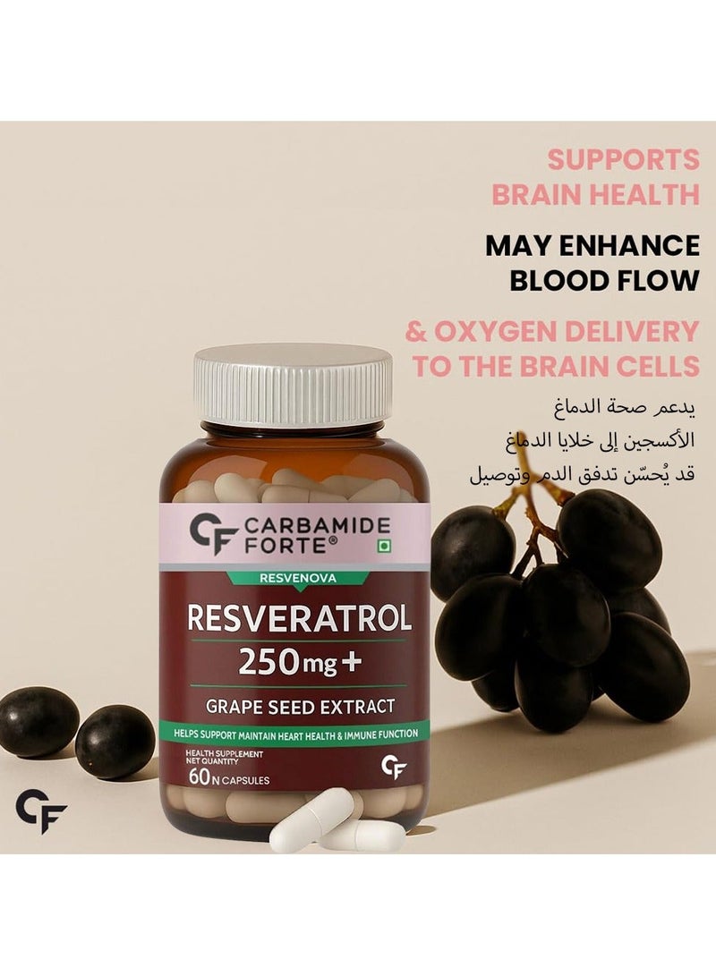 CARBAMIDE FORTE Resveratrol 250mg With Grape Seed Extract Pharma Grade Resveratrol For Max Absorption - 60 Veg Capsules - Image 3