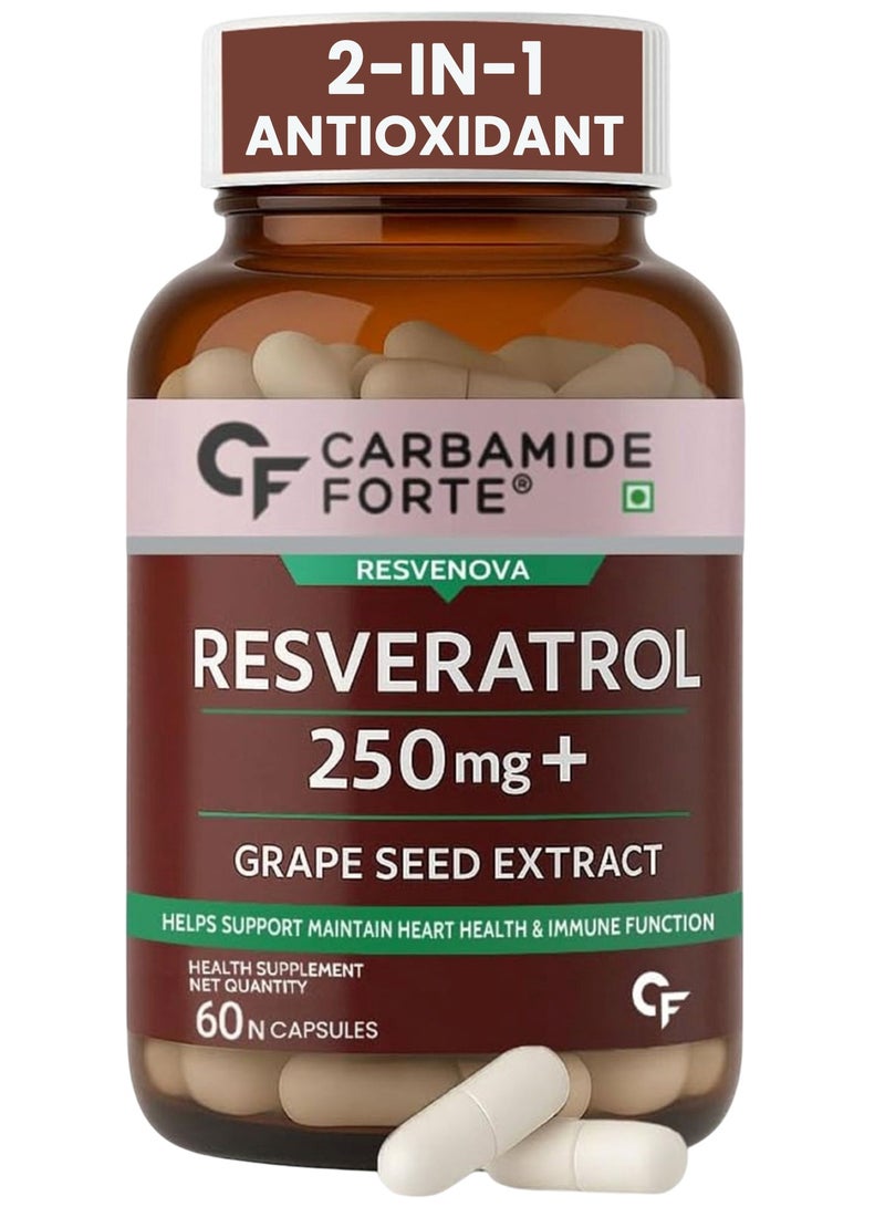 CARBAMIDE FORTE Resveratrol 250mg With Grape Seed Extract Pharma Grade Resveratrol For Max Absorption - 60 Veg Capsules - Image 1