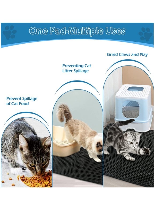 بساط فضلات القطط، بساط محاصرة فضلات القطط مقاس 45x60 سم لصندوق فضلات القطط الرملي على شكل قرص العسل بتصميم طبقة مزدوجة، بساط محاصرة فضلات القطط مع بساط محاصرة فضلات مقاوم للبول لتقليل النفايات - Image 3