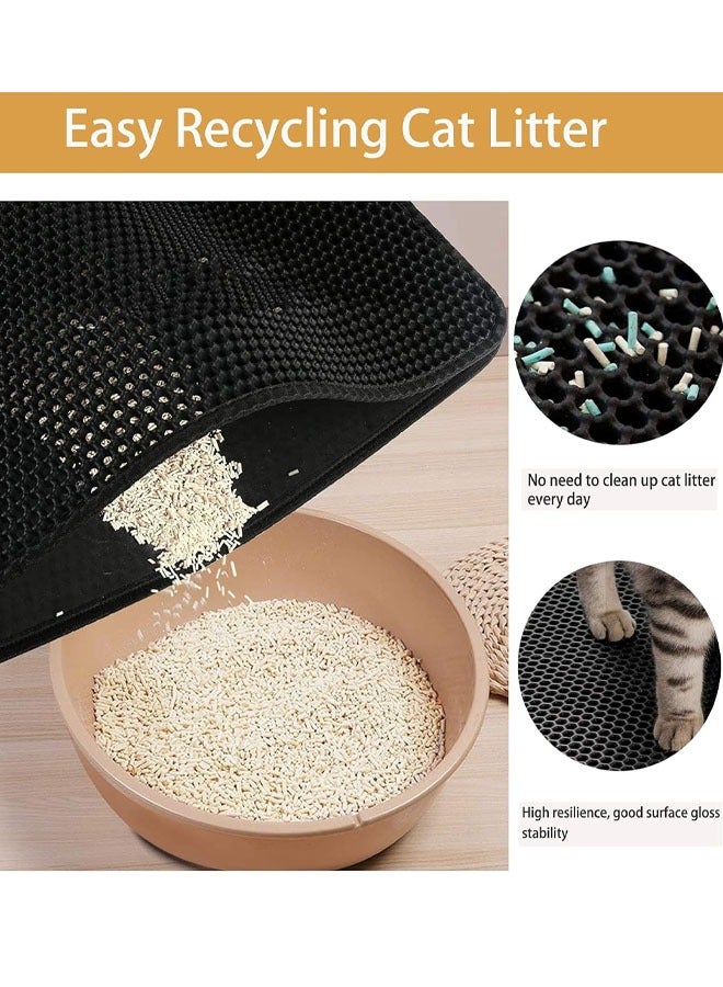 بساط فضلات القطط، بساط محاصرة فضلات القطط مقاس 45x60 سم لصندوق فضلات القطط الرملي على شكل قرص العسل بتصميم طبقة مزدوجة، بساط محاصرة فضلات القطط مع بساط محاصرة فضلات مقاوم للبول لتقليل النفايات - Image 4