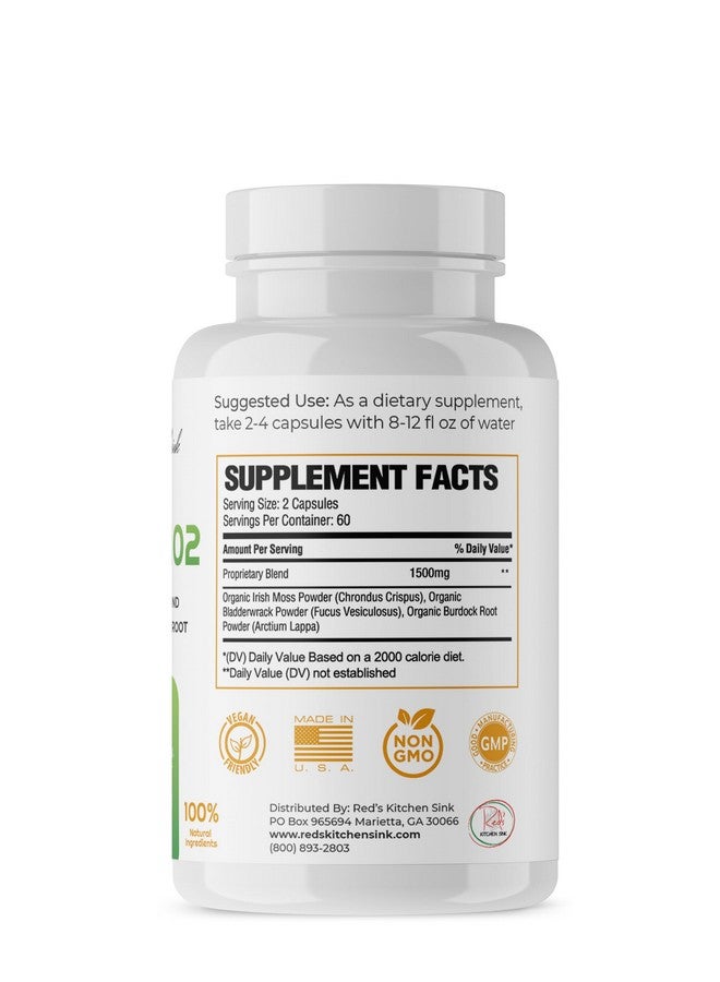 Red's Kitchen Sink Cell Fuel 102 Sea Moss Capsules | Made with Irish Sea Moss Bladderwrack and Burdock Root | Organic Sea Moss | 120 Seamoss Pills per Jar - 60 Servings / 2 Month Supply - Image 4