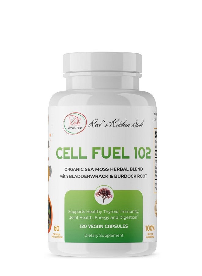 Red's Kitchen Sink Cell Fuel 102 Sea Moss Capsules | Made with Irish Sea Moss Bladderwrack and Burdock Root | Organic Sea Moss | 120 Seamoss Pills per Jar - 60 Servings / 2 Month Supply - Image 1