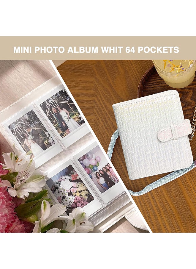 O Ozone Camera Case for Fujifilm Instax Mini 12 Instant Camera, PU Leather Glitter Woven Camera Bag with Shoulder Strap & 64 Pockets Mini Photo Album- White  - Image 4