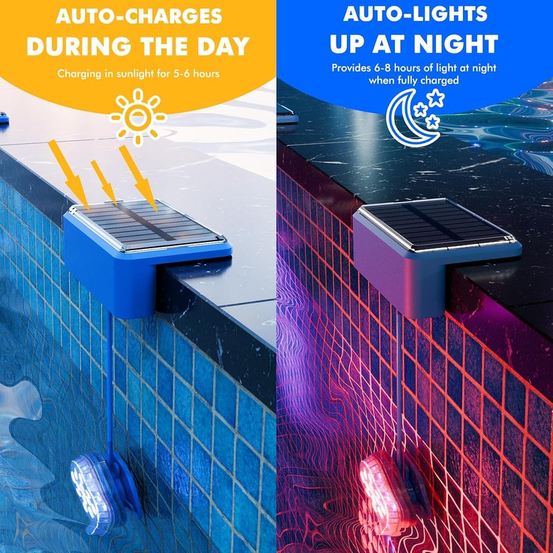Solar Underwater Pool Lights IP68 Waterproof LED Pond Light RGB Color Changing - Image 2