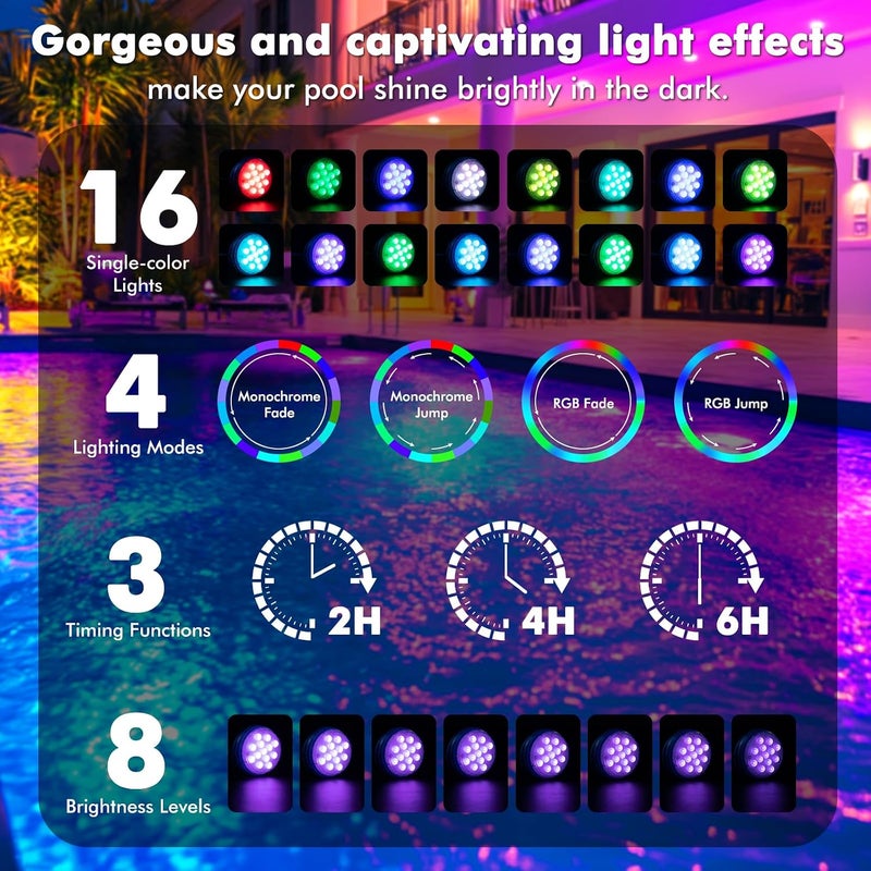 Solar Underwater Pool Lights IP68 Waterproof LED Pond Light RGB Color Changing - Image 5