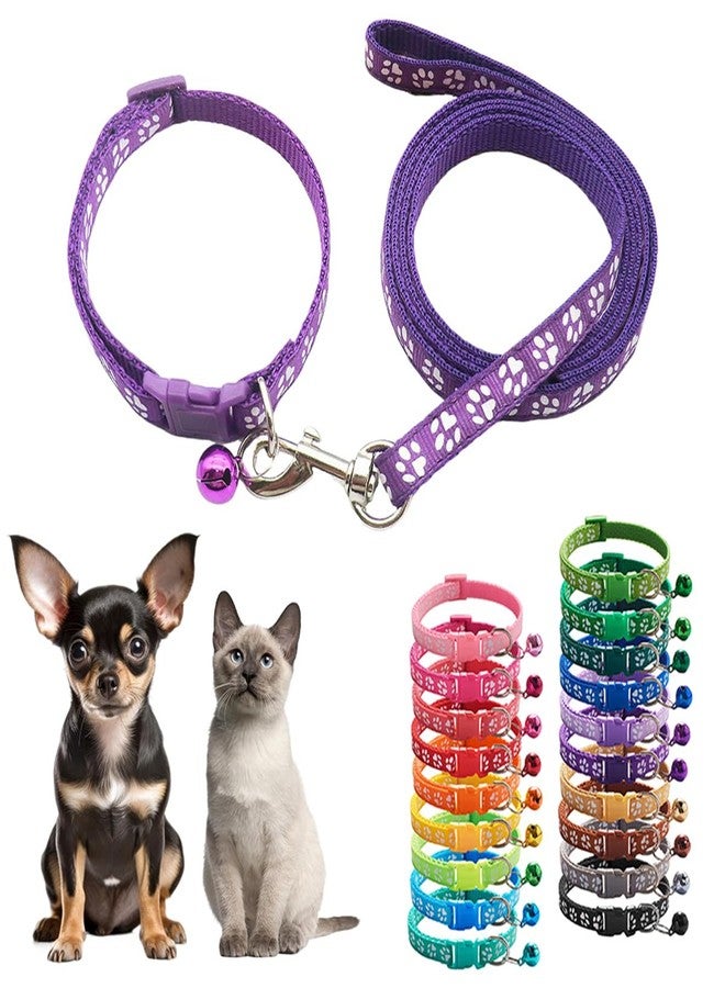 TELEYI Small Cat Collar and Leash Set with Bell,Dark Purple Nylon Paw Cat Collar Girl Female Cute Fancy Puppy,Neck 7-12 Inch - Image 1