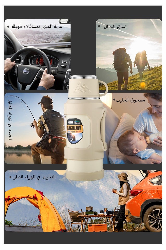 SIRO A Medium-Capacity 1700ml Gray-White Thermos Bottle It Has An Inner Tank Made Of SUS316 Stainless Steel And Features Heat And Cold Retention Capabilities. This Thermos Bottle Is Equipped With A Separate Tea Compartment, Which Can Be Used To Brew Tea, Make Coffee, And Prepare Various Other Ingredient-Based Drinks. It Is Designed With Foldable Double Handles—Compared With A Single-Handle Design, It Offers A More Comfortable Grip. Suitable For Multiple Scenarios Such As Outdoor Activities, Travel, In-Car Use, Fishing, Home Use, And Construction Sites, It Can Also Serve As A Hot Water Storage Container - Image 5