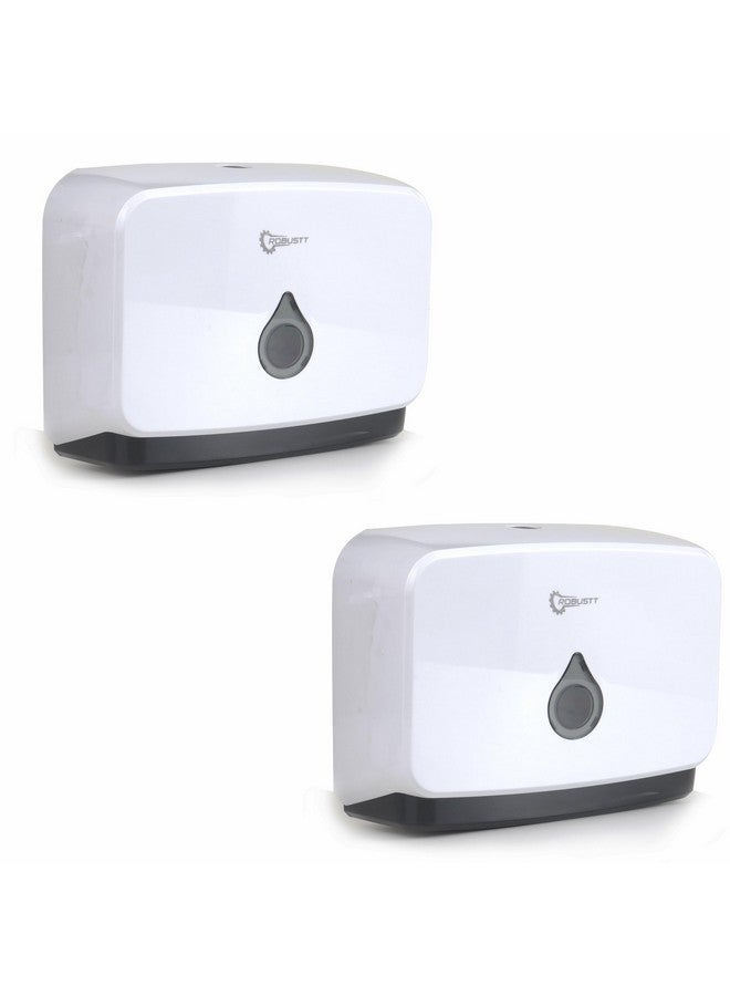 Robustt Wall-Mounted V/N/M Fold Paper Hand Towel Dispenser - White (with Adhesive Hooks) | Large Capacity | Durable ABS Material | Water-Resistant | Push Button Lock (Pack of 2) - Image 1